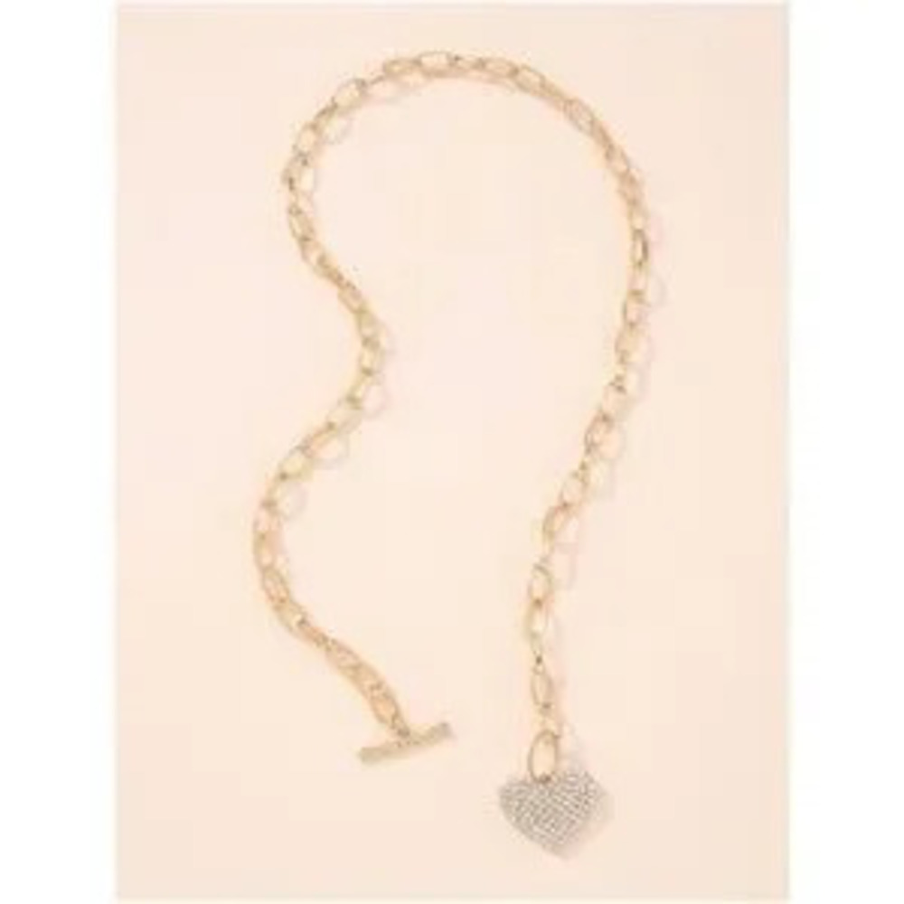 Rhinestone heart Chain Toggle Vday Valentines Day Necklace - Picture 5 of 5